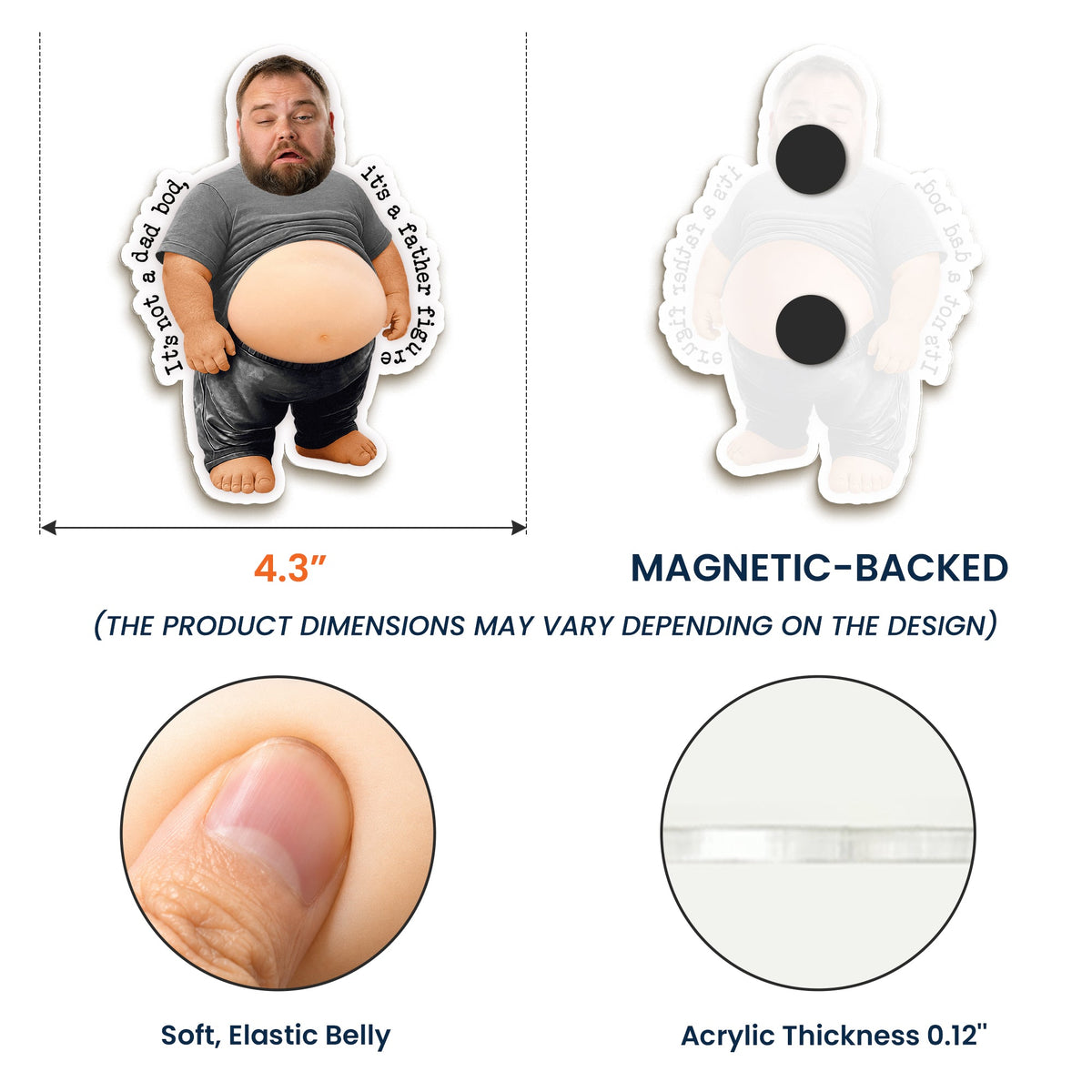 It's Not A Dad Bod, It's A Father Figure - Personalized Photo Fridge Magnet - Funny Father's Day Gift For Dad