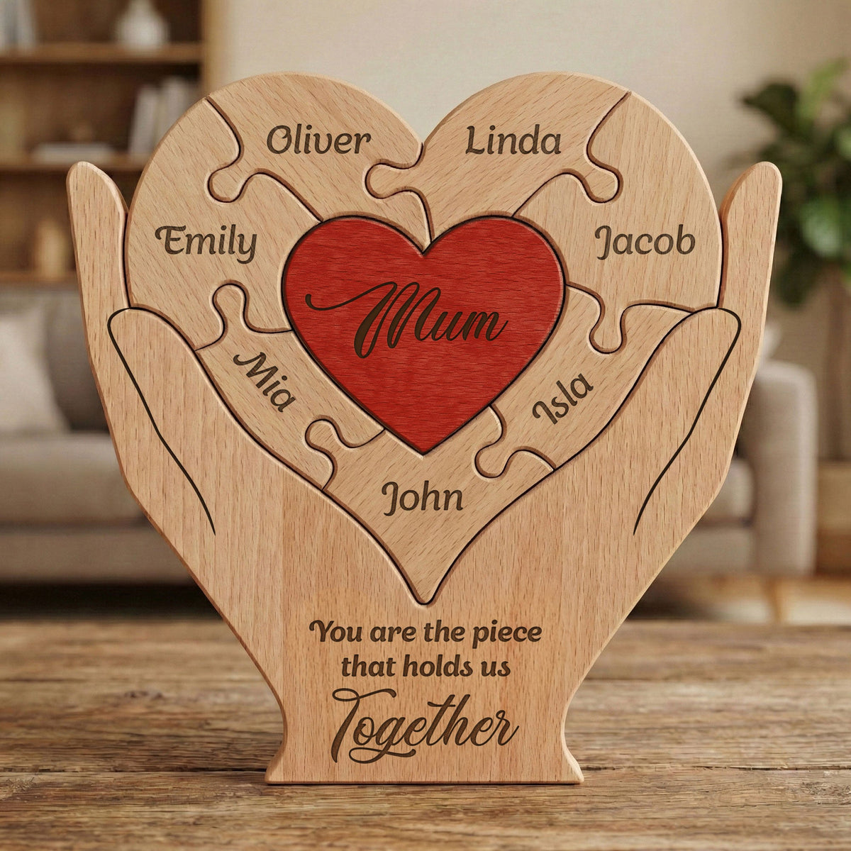 Mom, Mum, Mother You Are The Piece That Hold Us Together - Personalized Wooden Family Puzzle - Gift For Mom