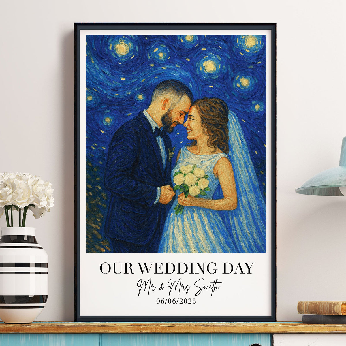 Wedding Anniversary Van Gogh Wall Art - Personalized Photo Poster - Gift For Couples, Husband, Wife