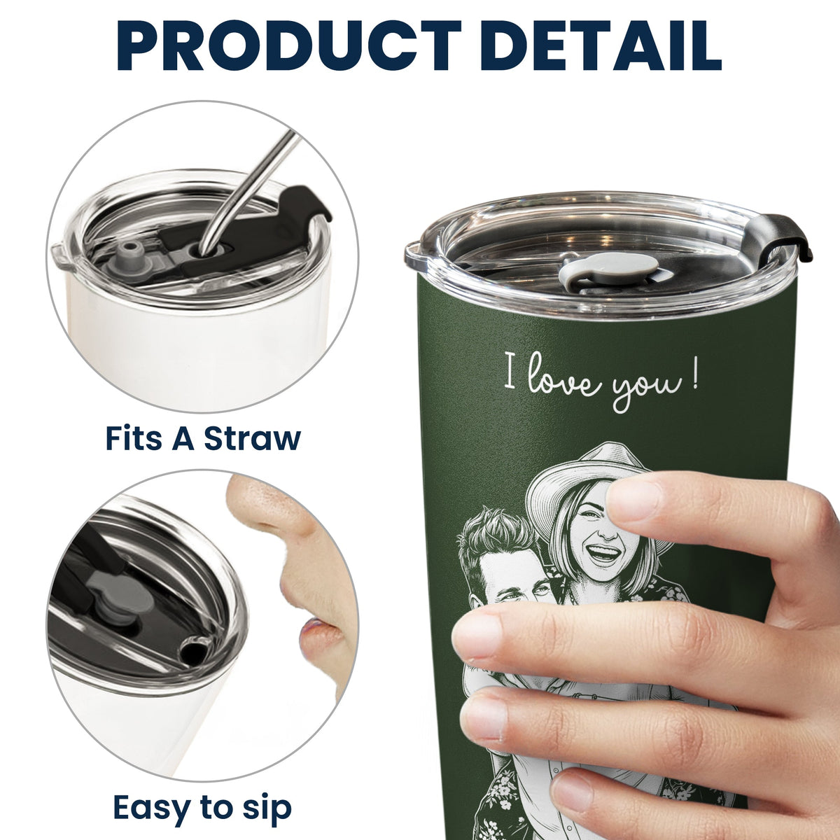 Couple Photo Sketch Line Art - Personalized Tumbler Cup - Anniversary Gift For Him & Her