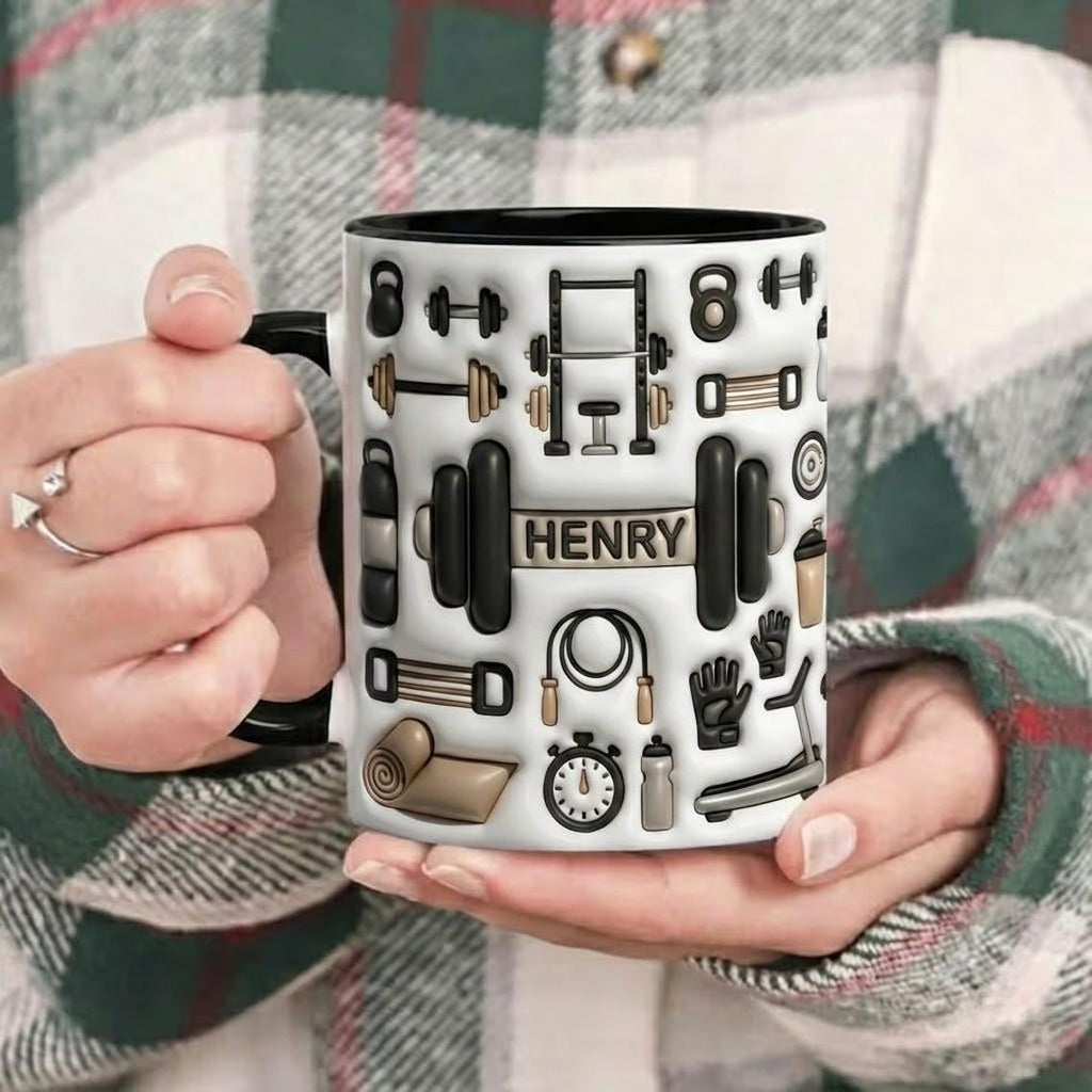 Personalized Fitness Ceramic Mug, Custom Name Coffee Cup For Gym Enthusiasts, Gym Ceramic Mug