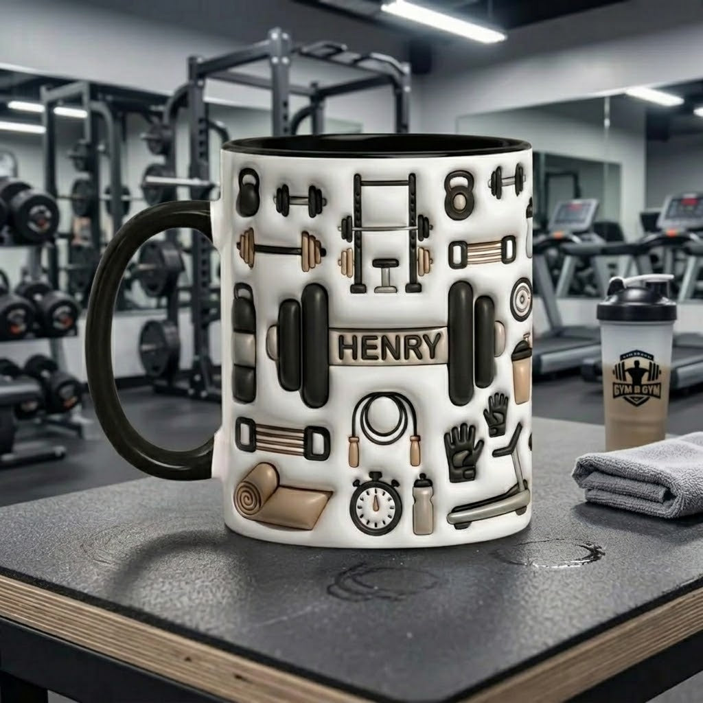 Personalized Fitness Ceramic Mug, Custom Name Coffee Cup For Gym Enthusiasts, Gym Ceramic Mug