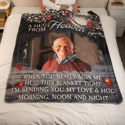 A Hug From Heaven - Personalized Memorial Photo Blanket - Sympathy Gift For Loss Of A Loved One