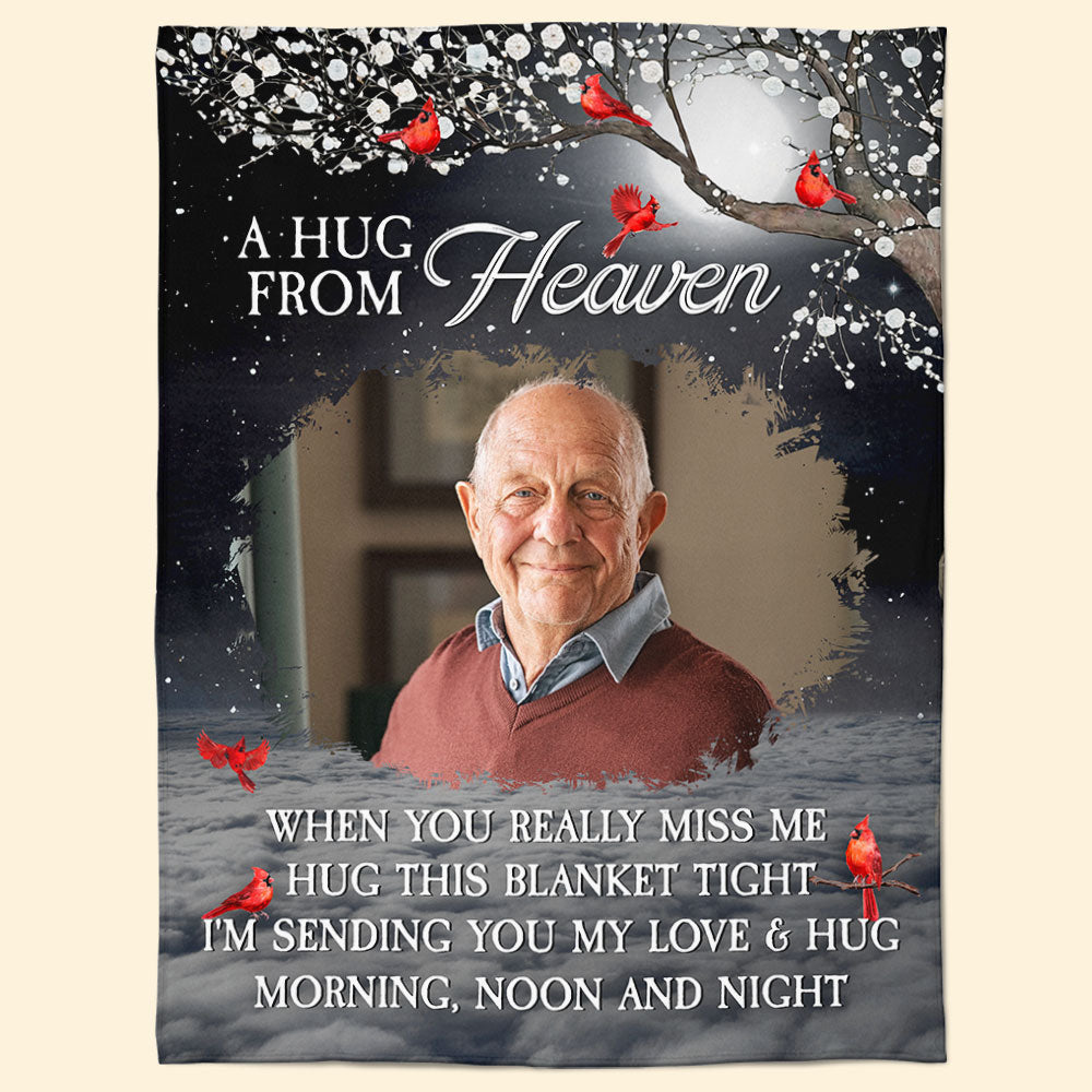 A Hug From Heaven - Personalized Memorial Photo Blanket - Sympathy Gift For Loss Of A Loved One