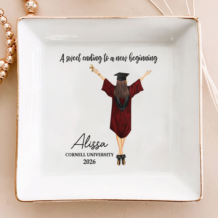A Sweet Ending To A New Beginning - Personalized Jewelry Dish - Graduation Gift For Daughter, Son