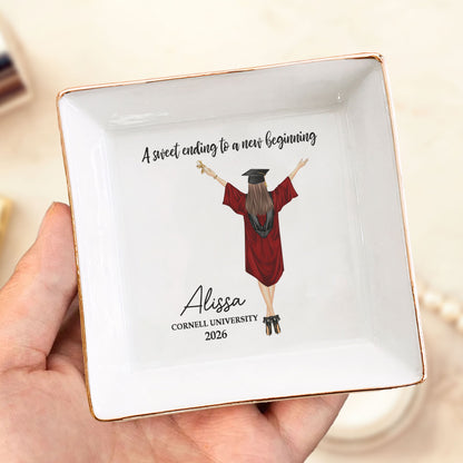 A Sweet Ending To A New Beginning - Personalized Jewelry Dish - Graduation Gift For Daughter, Son