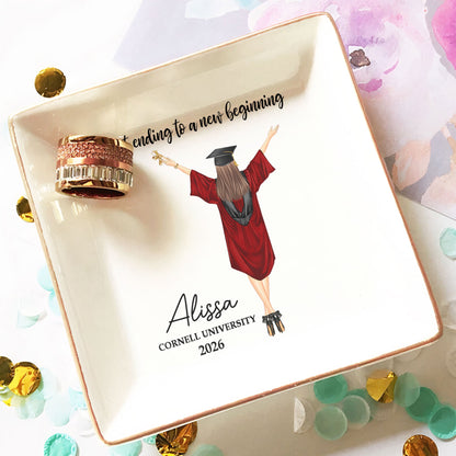 A Sweet Ending To A New Beginning - Personalized Jewelry Dish - Graduation Gift For Daughter, Son
