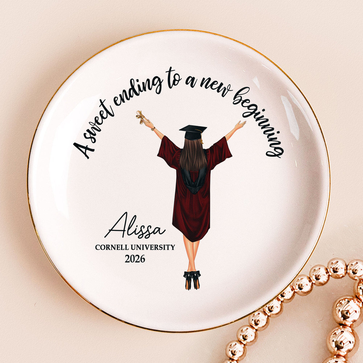A Sweet Ending To A New Beginning - Personalized Jewelry Dish - Graduation Gift For Daughter, Son