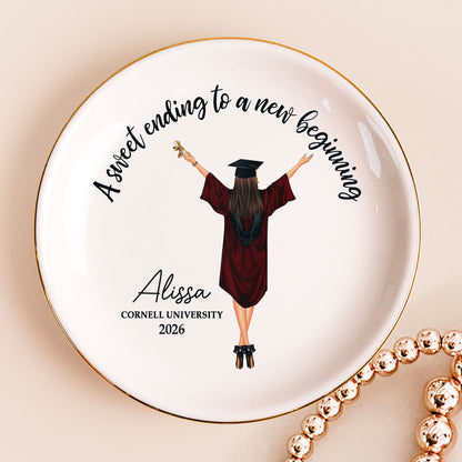 A Sweet Ending To A New Beginning - Personalized Jewelry Dish - Graduation Gift For Daughter, Son