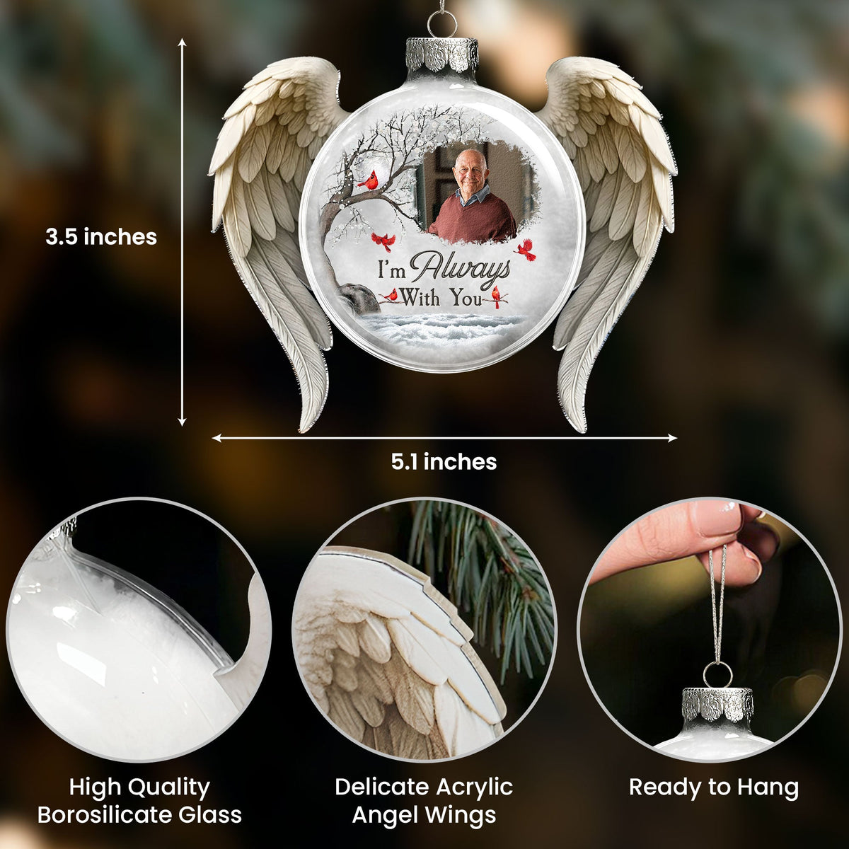 I'm Always With You - Personalized Memorial Glass Photo Ornament - Christmas Gift For Loss Of Loved One