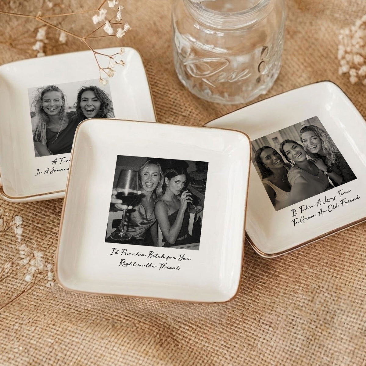 Custom Bestie Photo Trinket Tray - Personalized Jewelry Dish - Thank You Gift For Best Friend, Bestie
