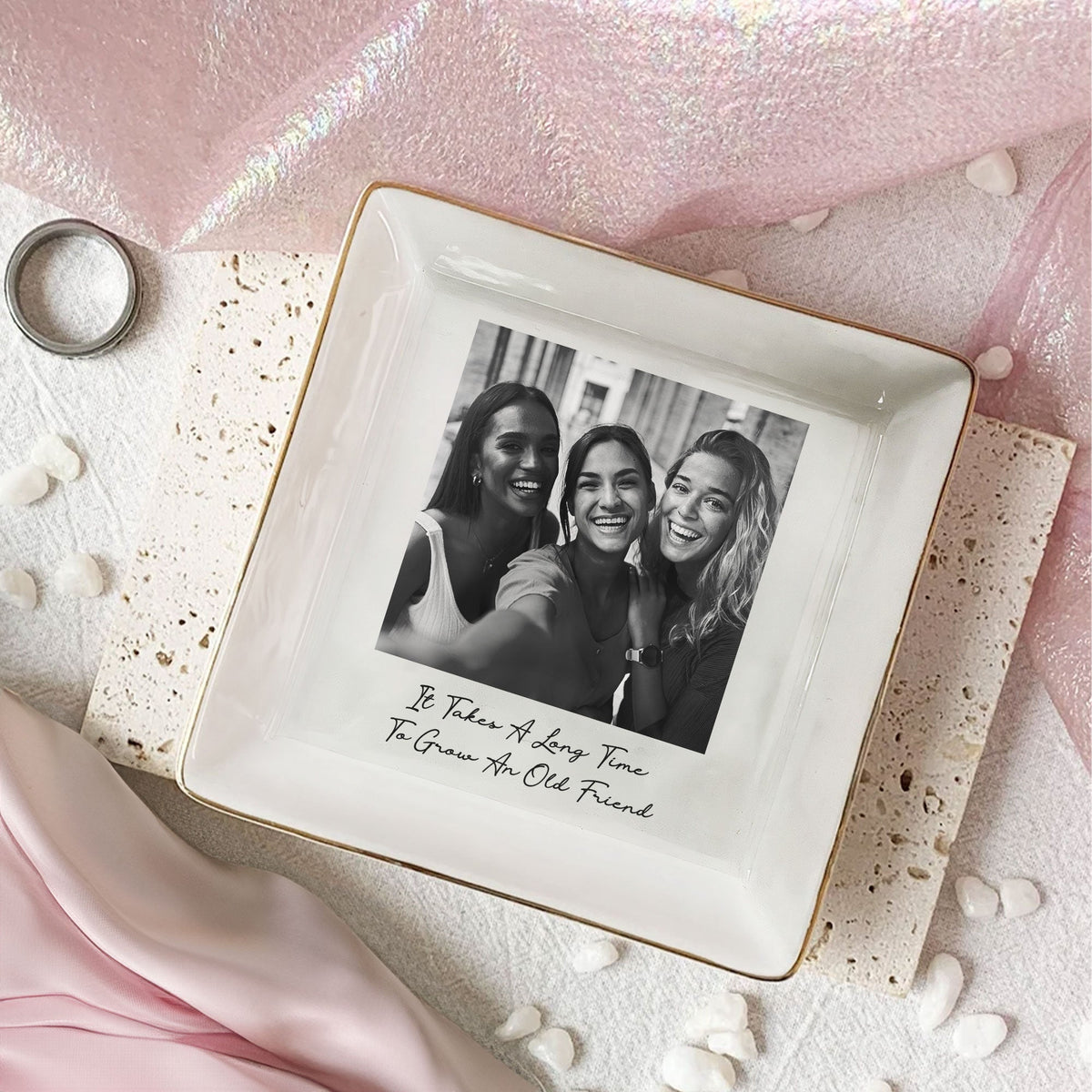 Custom Bestie Photo Trinket Tray - Personalized Jewelry Dish - Thank You Gift For Best Friend, Bestie