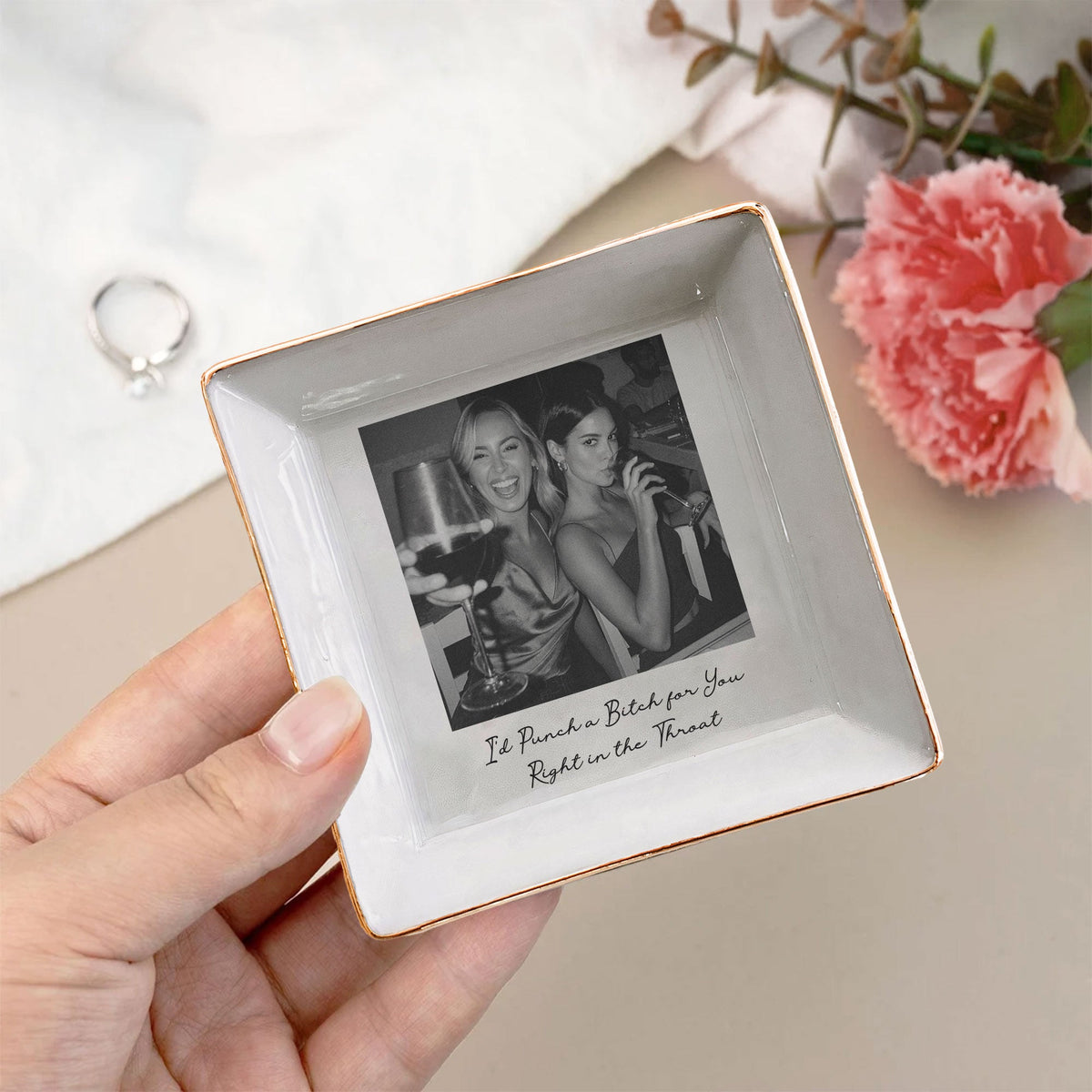 Custom Bestie Photo Trinket Tray - Personalized Jewelry Dish - Thank You Gift For Best Friend, Bestie