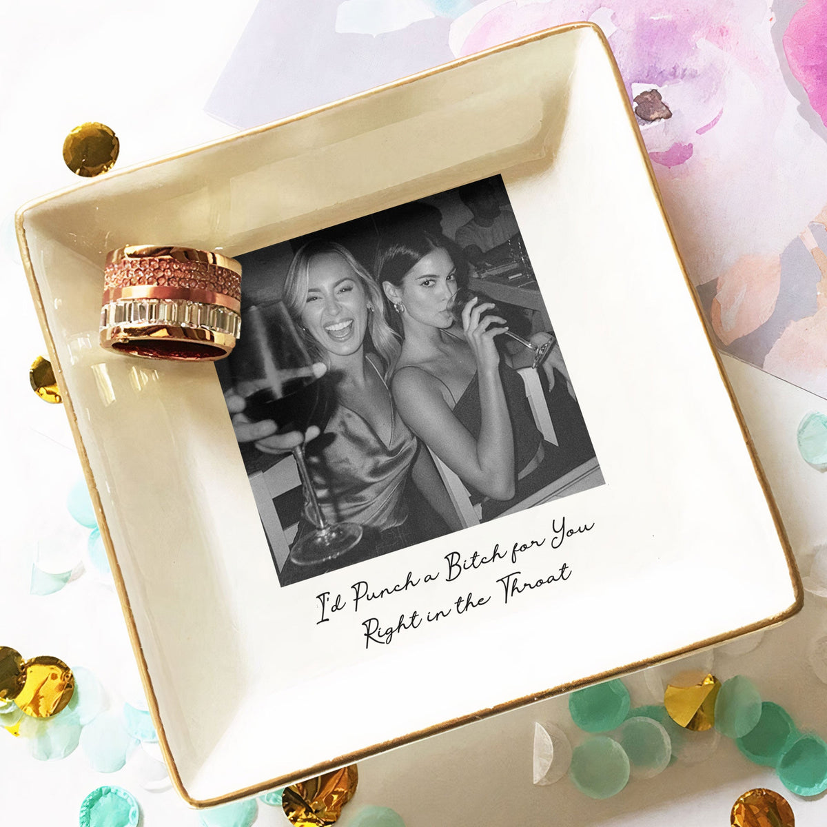 Custom Bestie Photo Trinket Tray - Personalized Jewelry Dish - Thank You Gift For Best Friend, Bestie