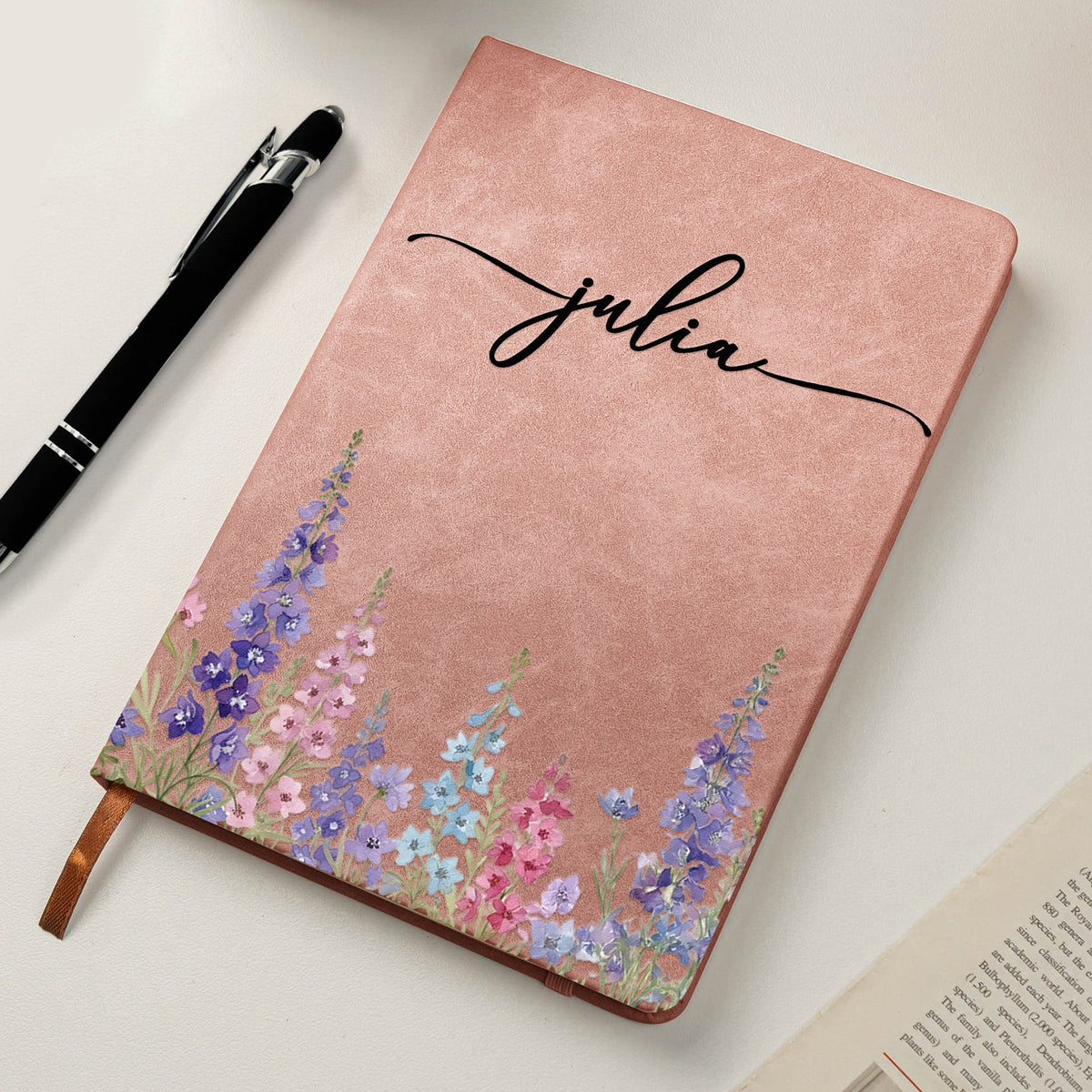 Custom Birth Flower & Name - Personalized Leather Journal - Gift For Her, Wife, Daughter, Sister