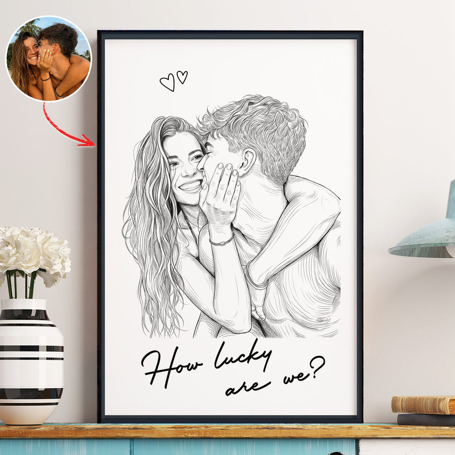 Custom Couple Photo Portrait How Lucky Are We - Personalized Photo Poster - Gift For Him, Her