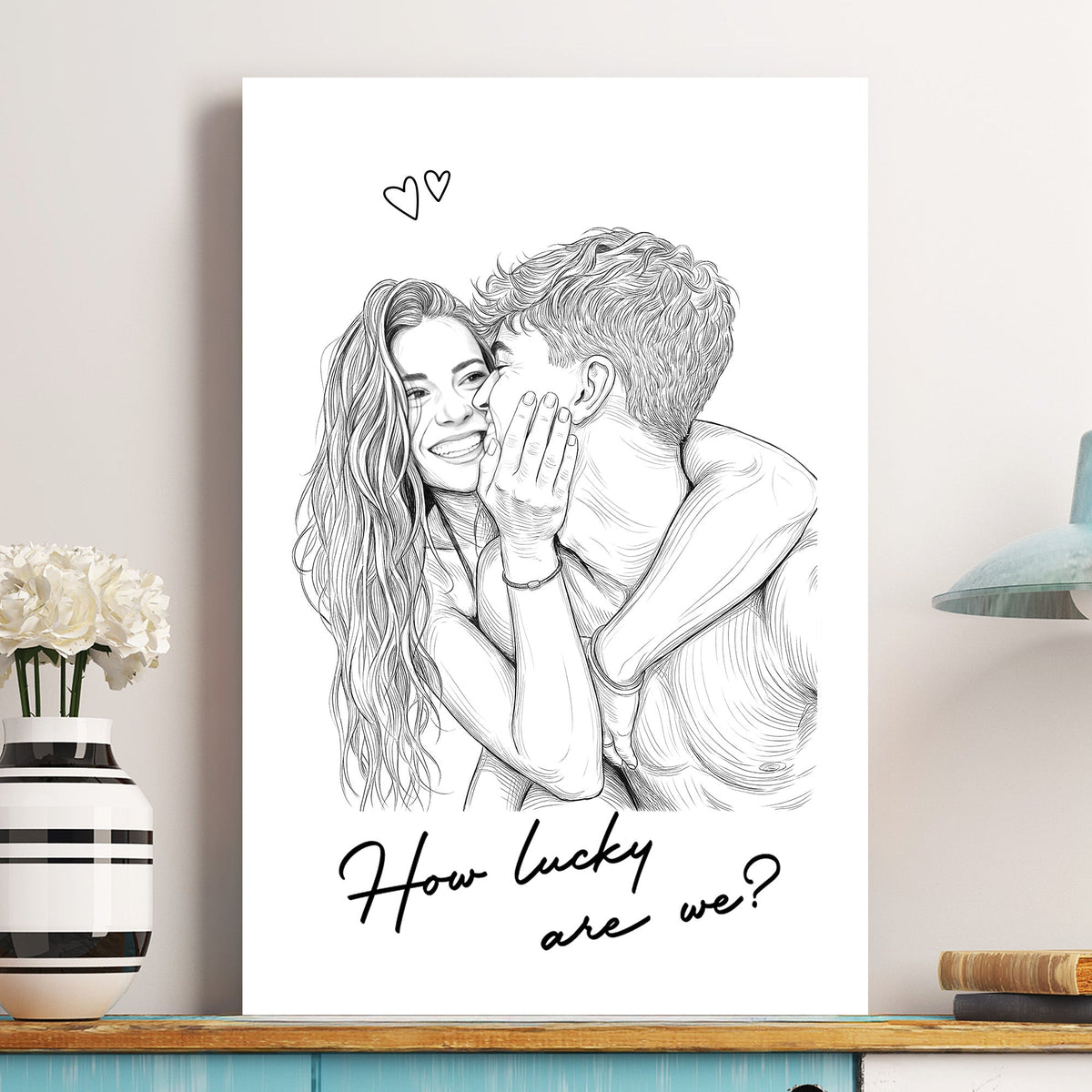 Custom Couple Photo Portrait How Lucky Are We - Personalized Photo Poster - Gift For Him, Her