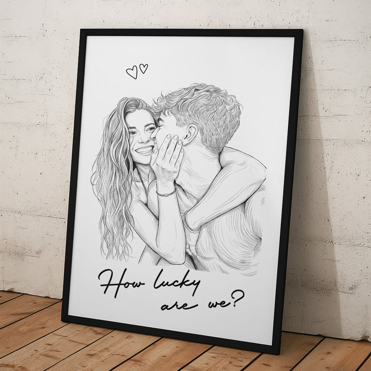 Custom Couple Photo Portrait How Lucky Are We - Personalized Photo Poster - Gift For Him, Her