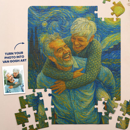 Custom Couple Portrait Van Gogh Art - Personalized Photo Jigsaw Puzzle - Gift For Couples, Husband, Wife