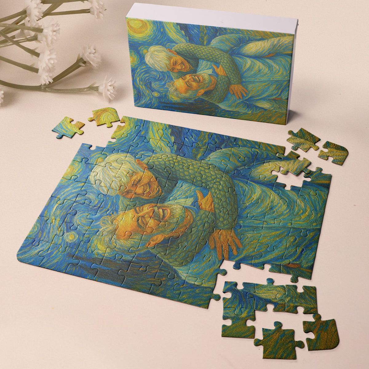 Custom Couple Portrait Van Gogh Art - Personalized Photo Jigsaw Puzzle - Gift For Couples, Husband, Wife