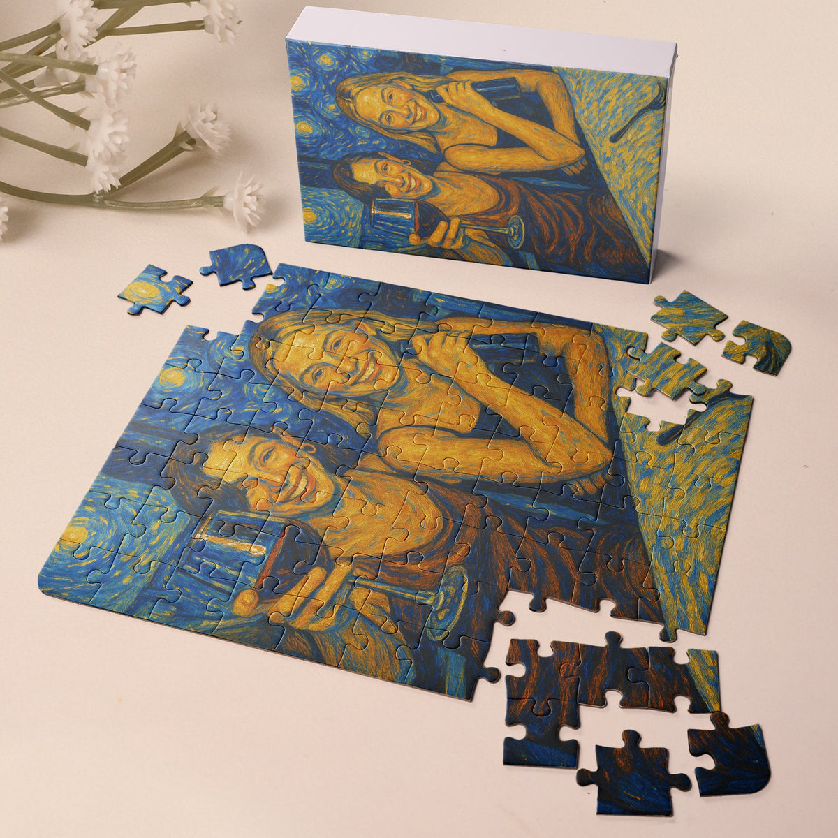 Custom Friend Portrait Van Gogh Art - Personalized Photo Jigsaw Puzzle - Gift For Best Friends, BFF