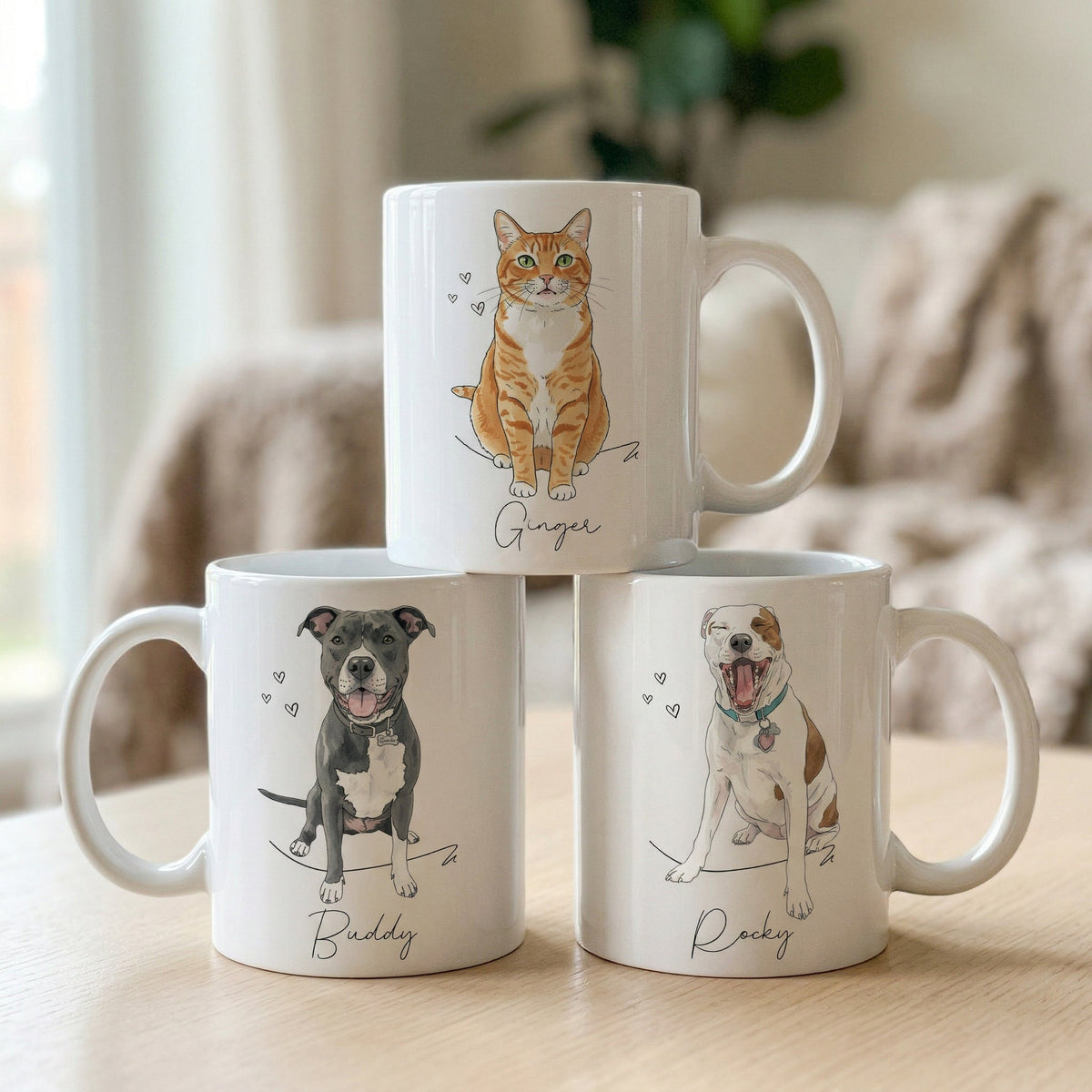 Custom Pet Portrait Watercolor - Personalized Mug With Name - Gift For Dog Lovers, Cat Lovers