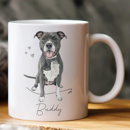 Custom Pet Portrait Watercolor - Personalized Mug With Name - Gift For Dog Lovers, Cat Lovers