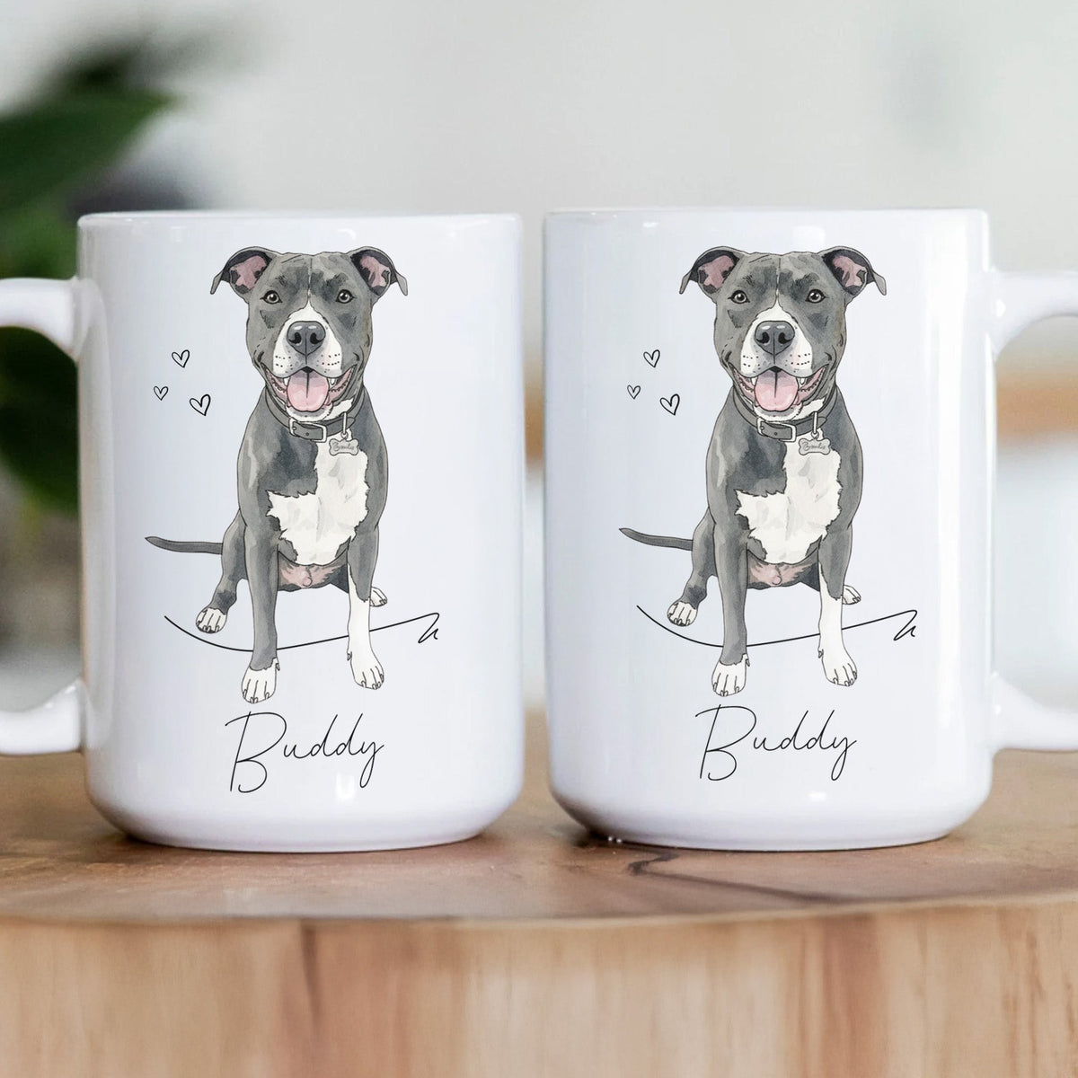 Custom Pet Portrait Watercolor - Personalized Mug With Name - Gift For Dog Lovers, Cat Lovers