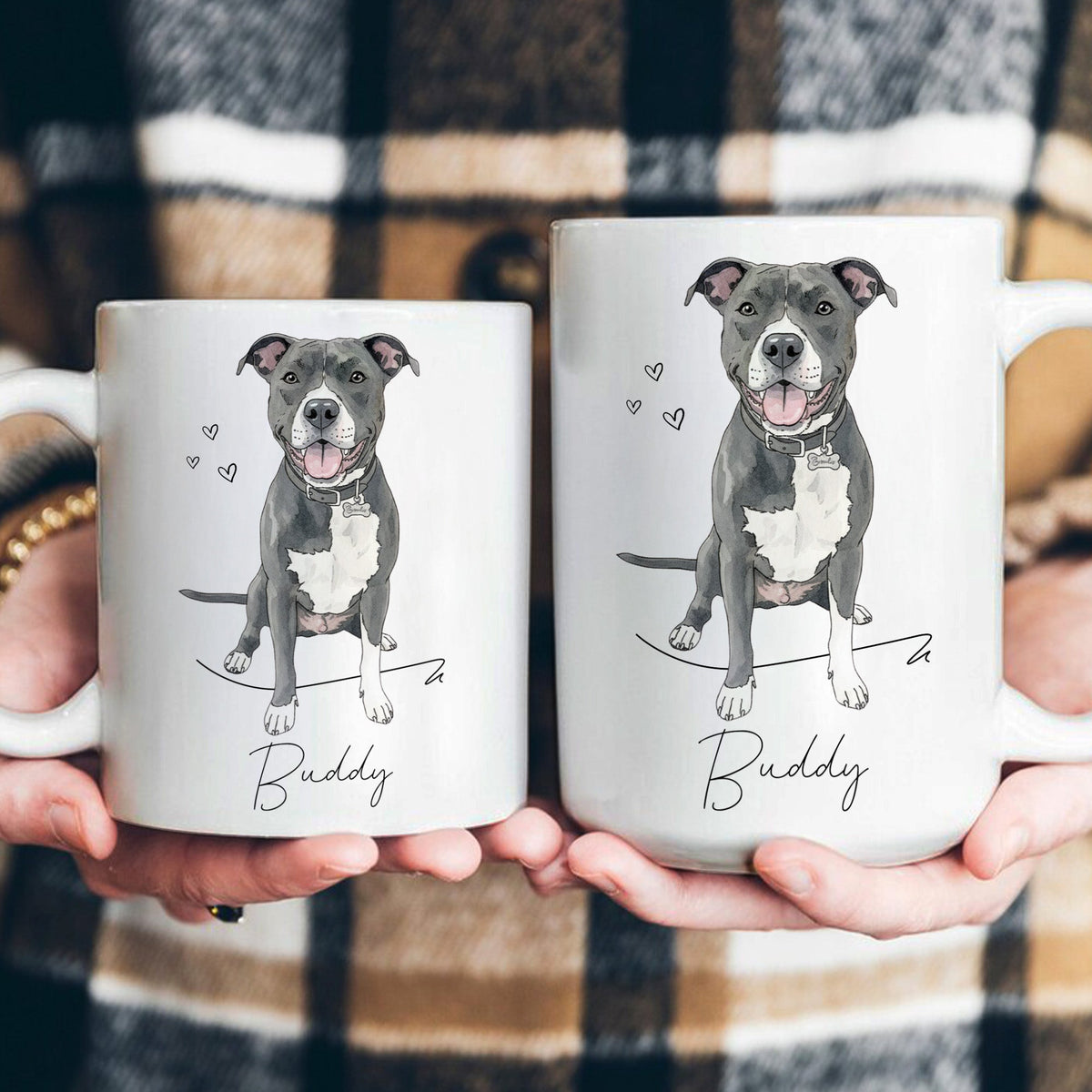 Custom Pet Portrait Watercolor - Personalized Mug With Name - Gift For Dog Lovers, Cat Lovers