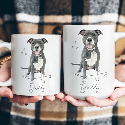 Custom Pet Portrait Watercolor - Personalized Mug With Name - Gift For Dog Lovers, Cat Lovers