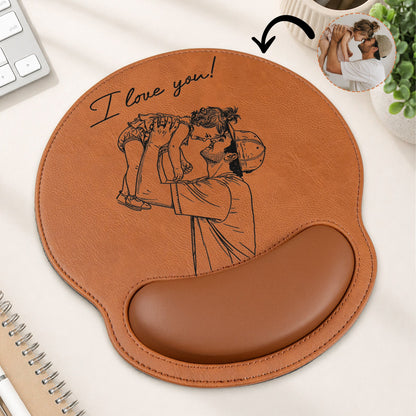Custom Photo Sketch Line Art Father's Day Gift - Personalized Mouse Pad - Gift For Dad, Husband