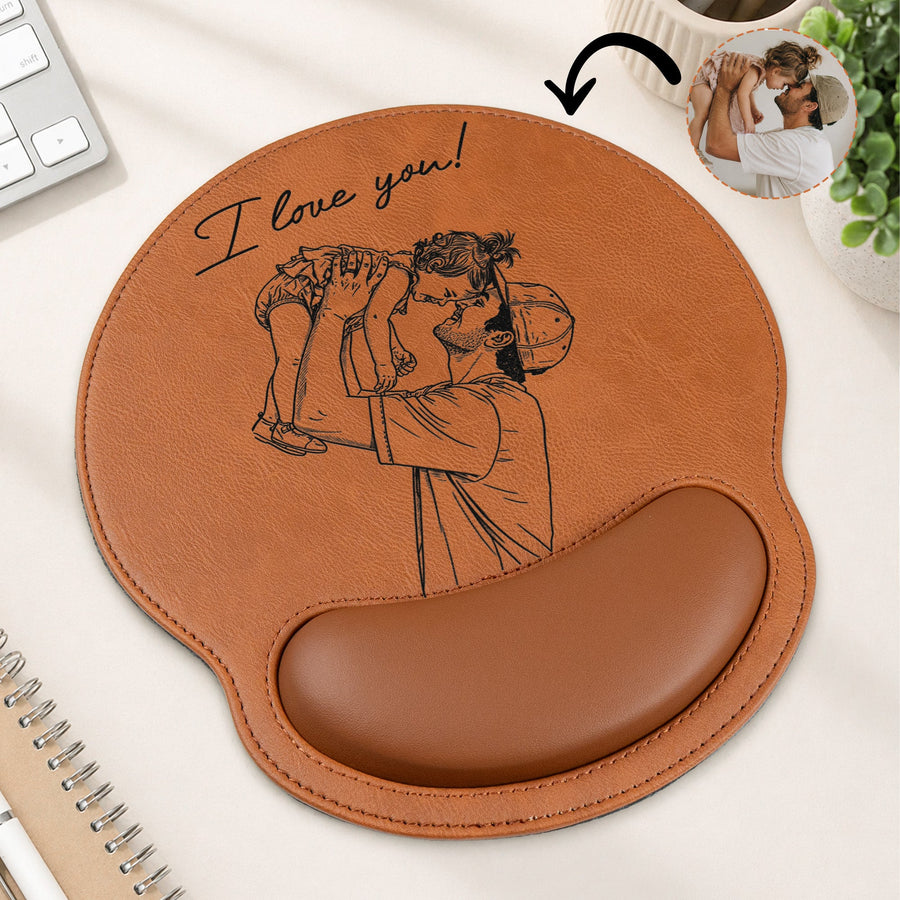 Custom Photo Sketch Line Art Father's Day Gift - Personalized Mouse Pad - Gift For Dad, Husband