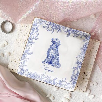 Dog Breeds Chinoiserie Toile De Jouy Style - Personalized Jewelry Dish - Gift For Dog Lovers