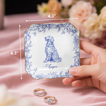 Dog Breeds Chinoiserie Toile De Jouy Style - Personalized Jewelry Dish - Gift For Dog Lovers