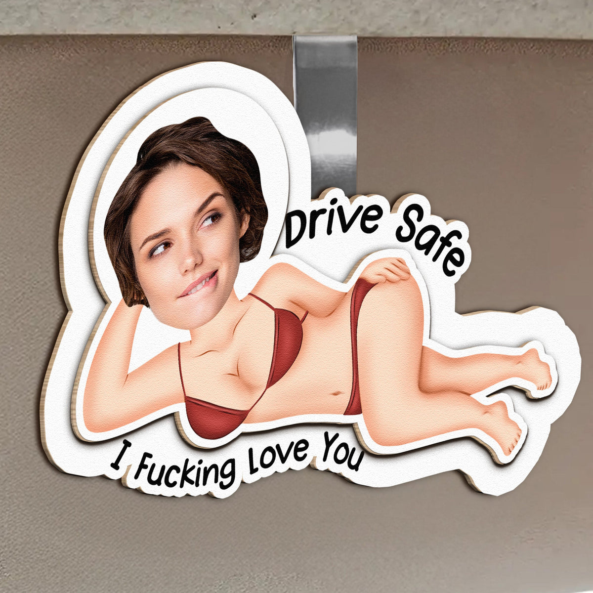 Drive Safe I F*cking Love You - Personalized Wooden Photo Car Visor Clip - Funny Gift For Husband, Wife