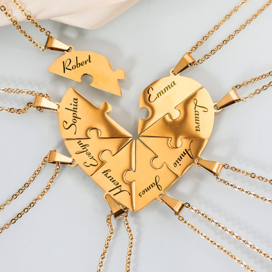 Friendship Puzzle Hearts - Personalized Heart Puzzle Name Necklace - Gift For Best Friends