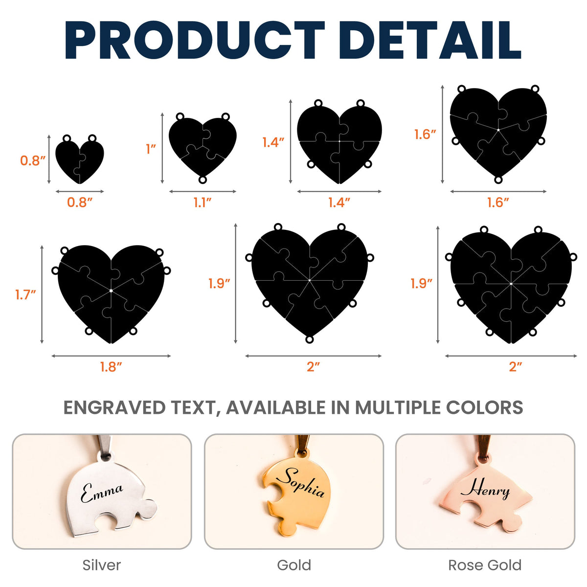 Friendship Puzzle Hearts - Personalized Heart Puzzle Name Necklace - Gift For Best Friends