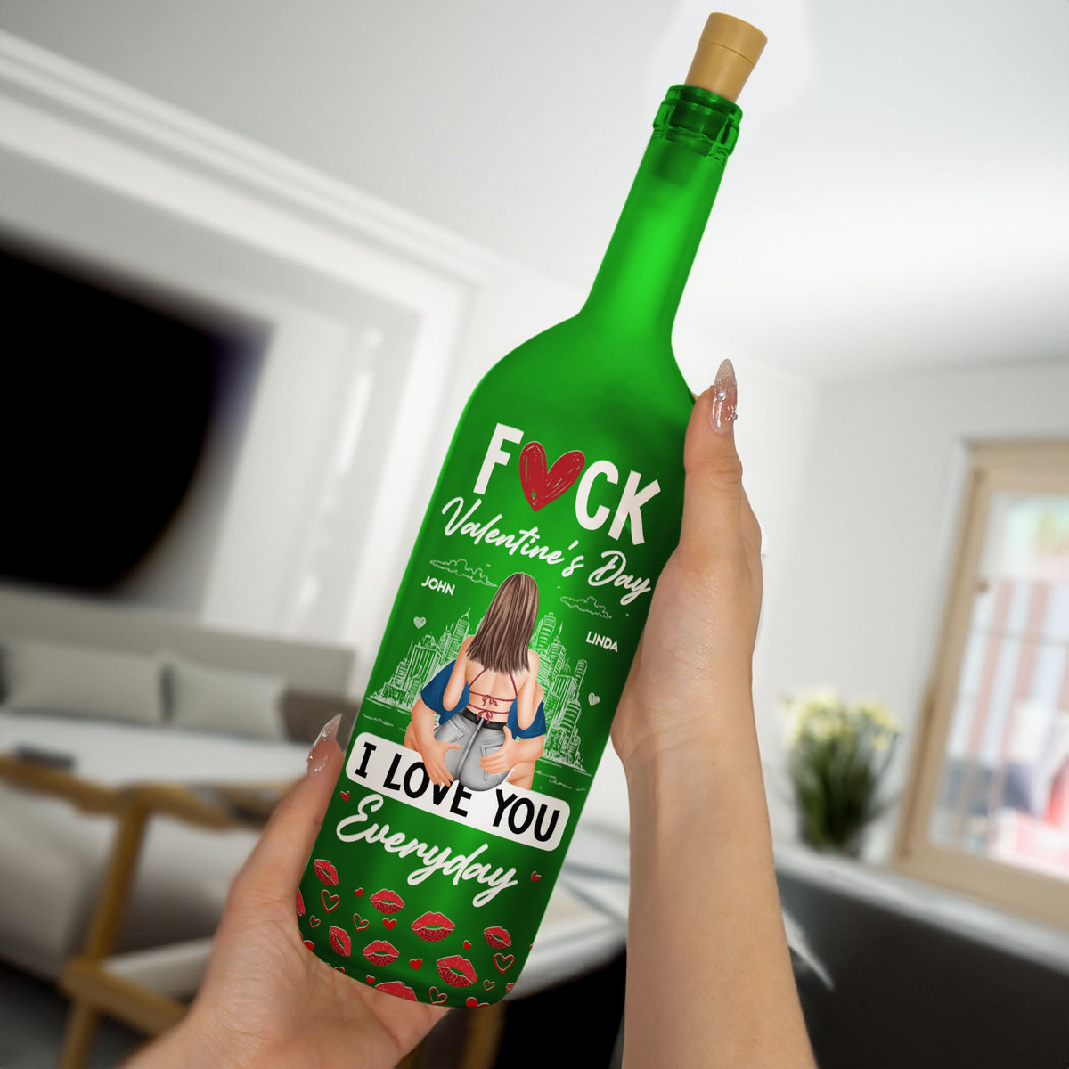F*ck Valentine's Day I Love You Everyday - Personalized Bottle Lamp - Gift For Couples, Boyfriend, Girlfriend