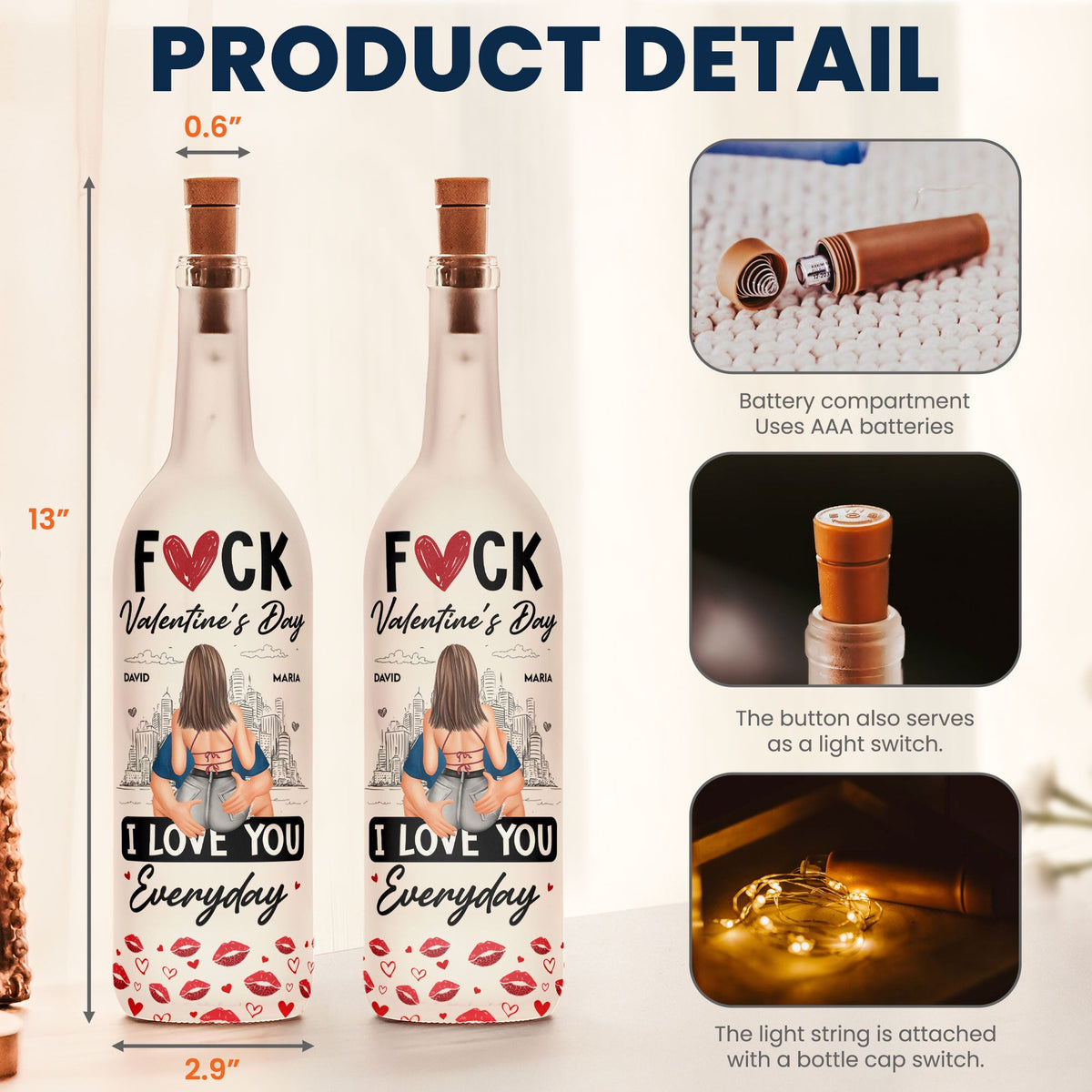 F*ck Valentine's Day I Love You Everyday - Personalized Bottle Lamp - Gift For Couples, Boyfriend, Girlfriend