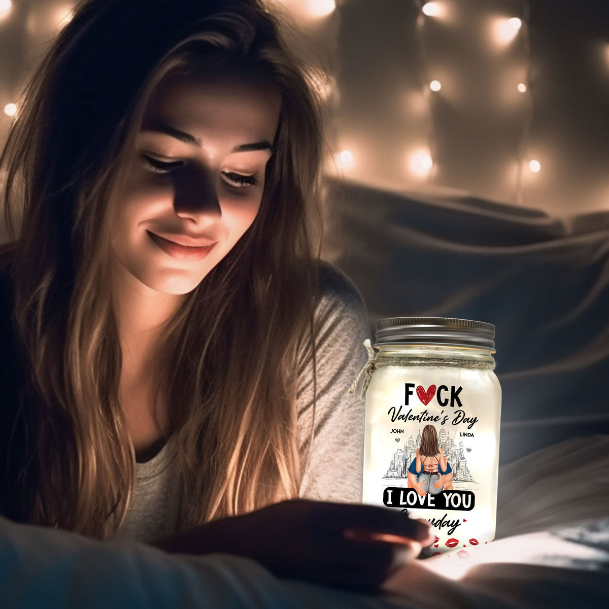 F*ck Valentine's Day I Love You Everyday - Personalized Mason Jar Light - Gift For Couple