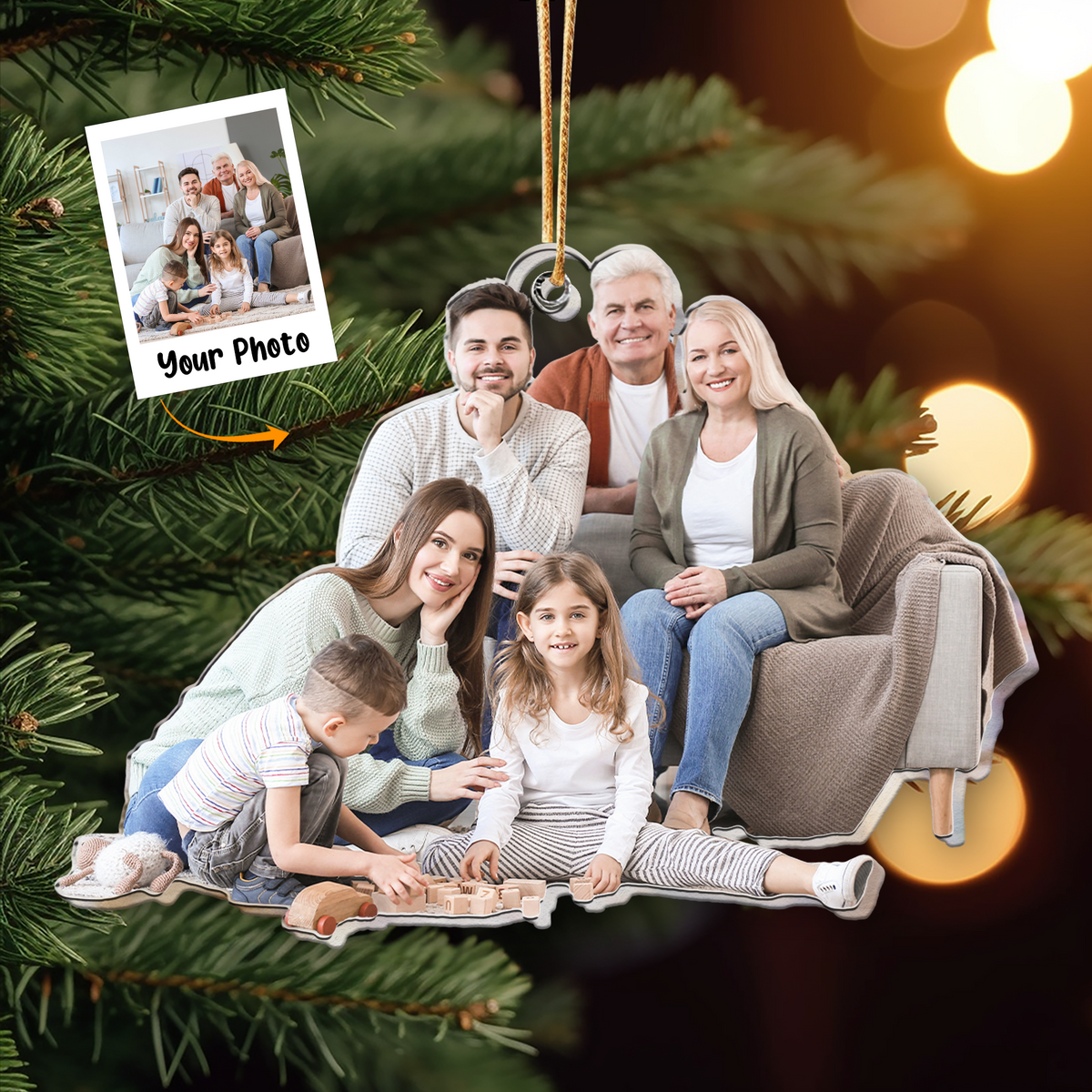 Family Photo Keepsake - Personalized Custom Shaped Acrylic Ornament - Gift For Mom, Dad, Grandparents