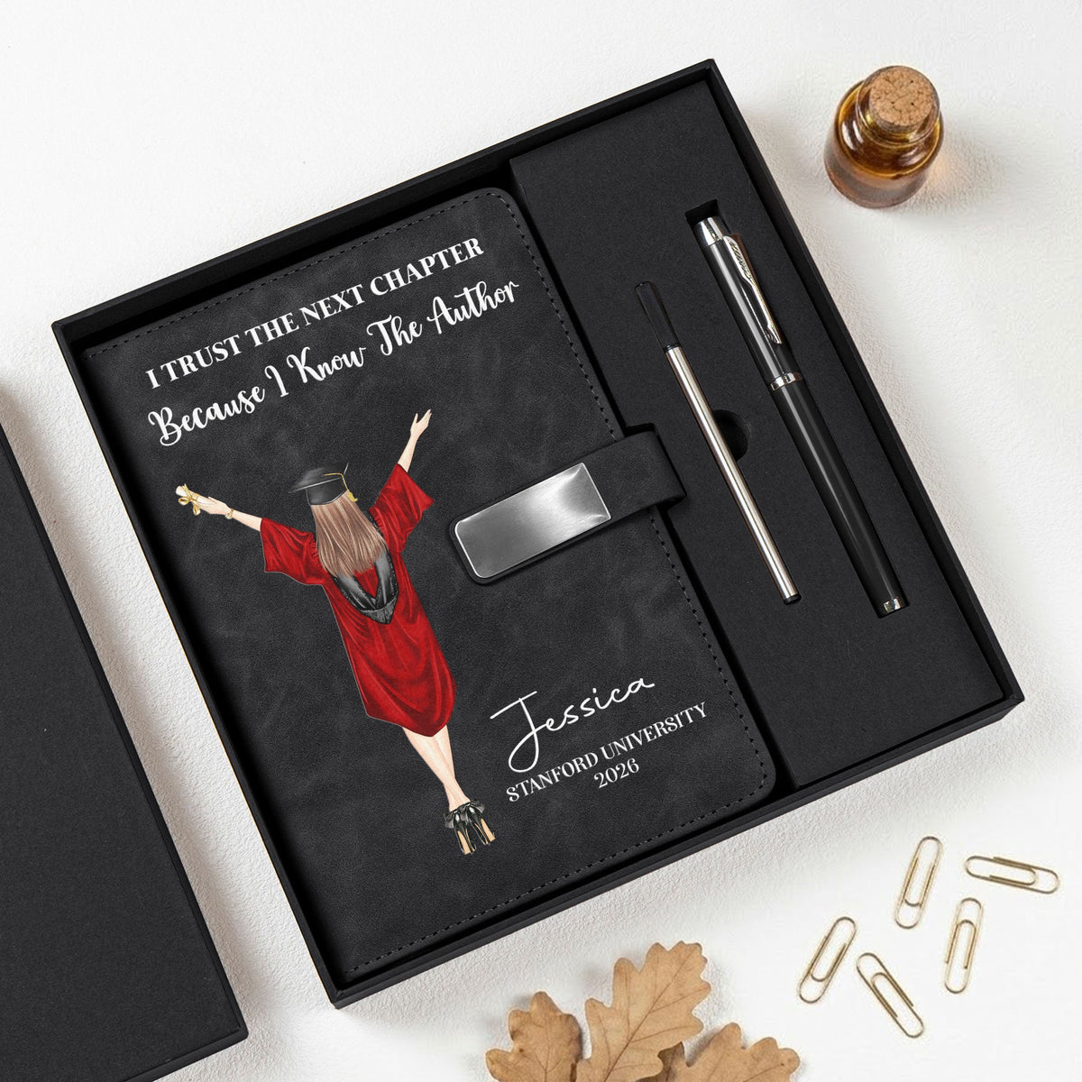 Custom Graduate Character & Quote - Personalized Notebook Set - Graduation Gift For Her, Him