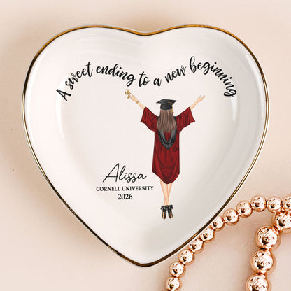 A Sweet Ending To A New Beginning - Personalized Jewelry Dish - Graduation Gift For Daughter, Son