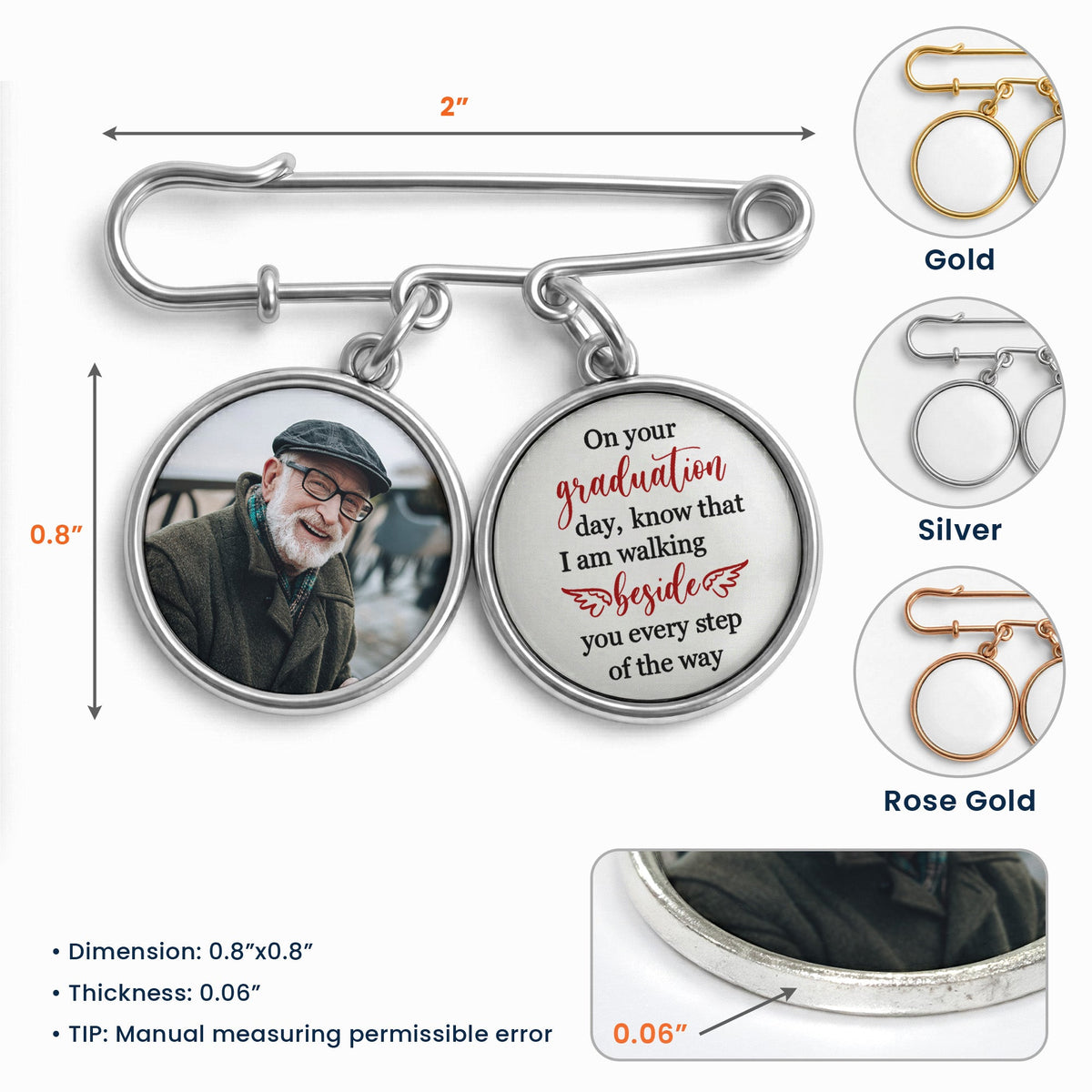 Graduation Walking Beside You Every Step - Personalized Lapel Pin With Photo Charms