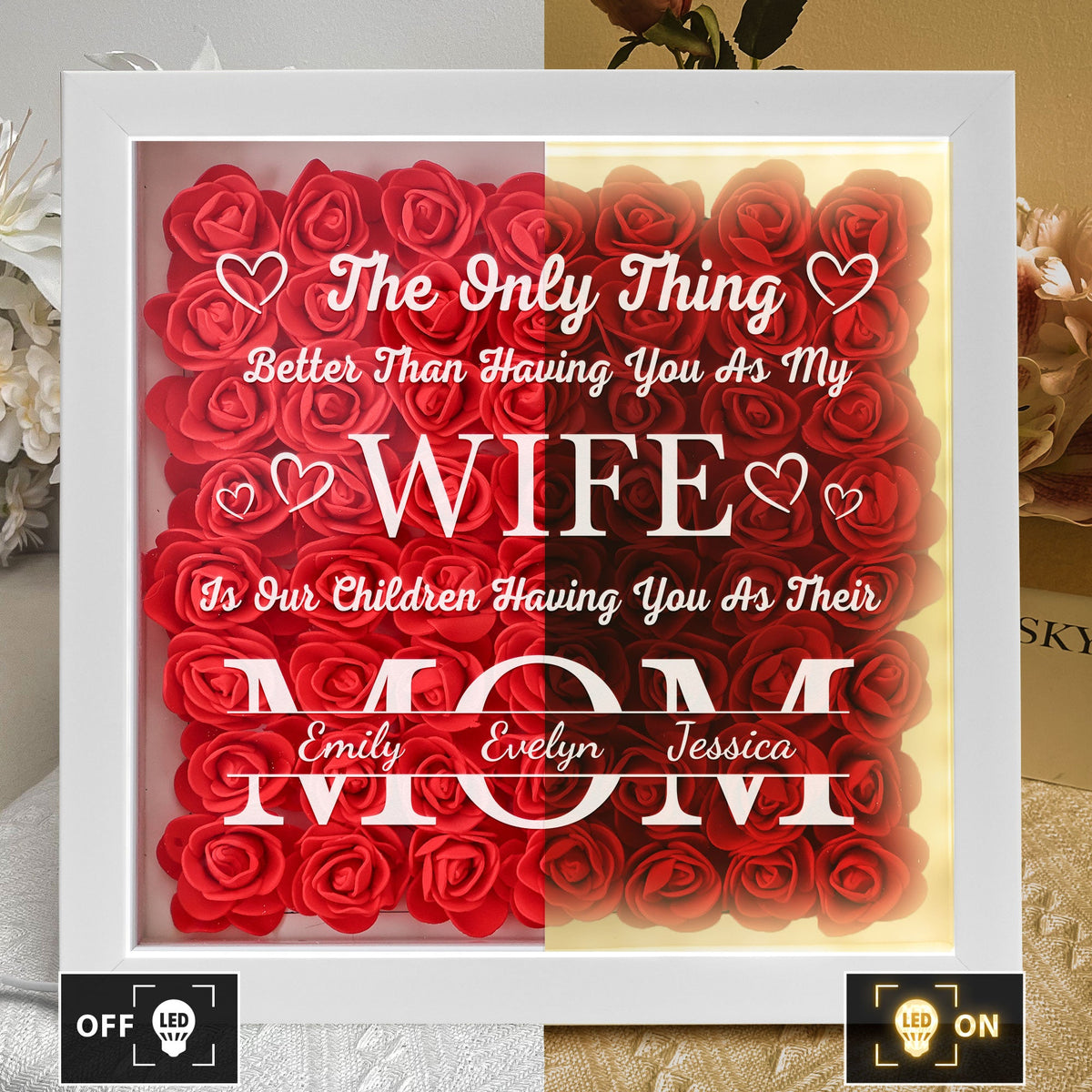 Having You As My Wife - Personalized Flower Shadow Box With LED Light - Mother's Day Gift For Wife