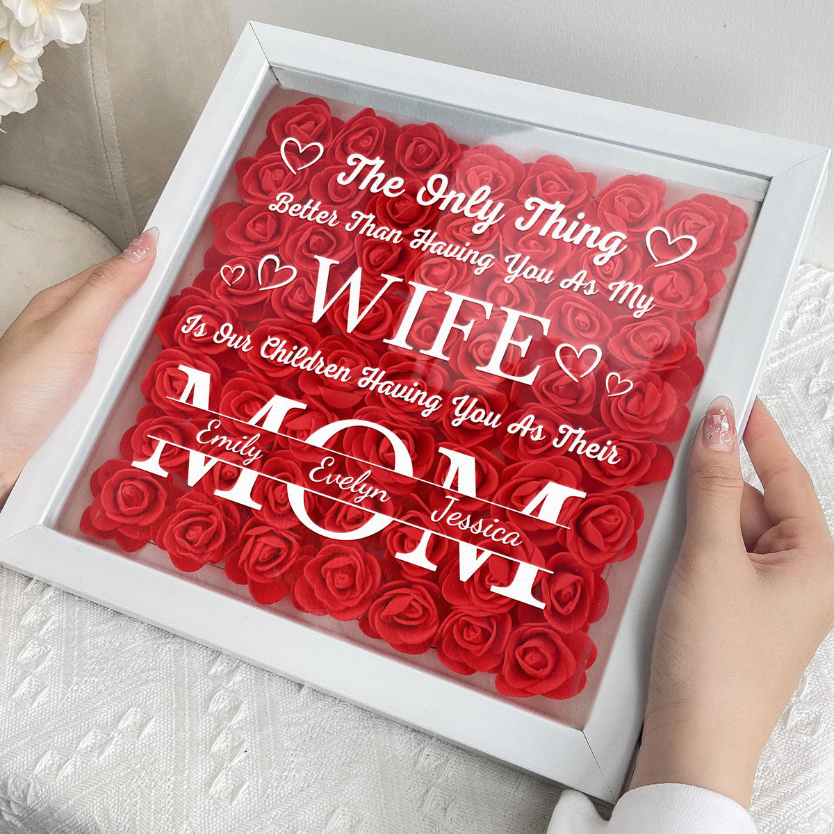 Having You As My Wife - Personalized Flower Shadow Box With LED Light - Mother's Day Gift For Wife