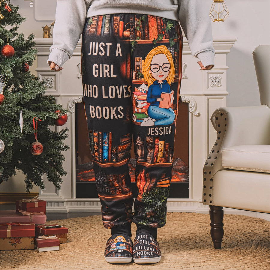 Just A Girl Who Loves Books - Personalized Sweatpants And Lounge Pants With Pockets - Gift For Her
