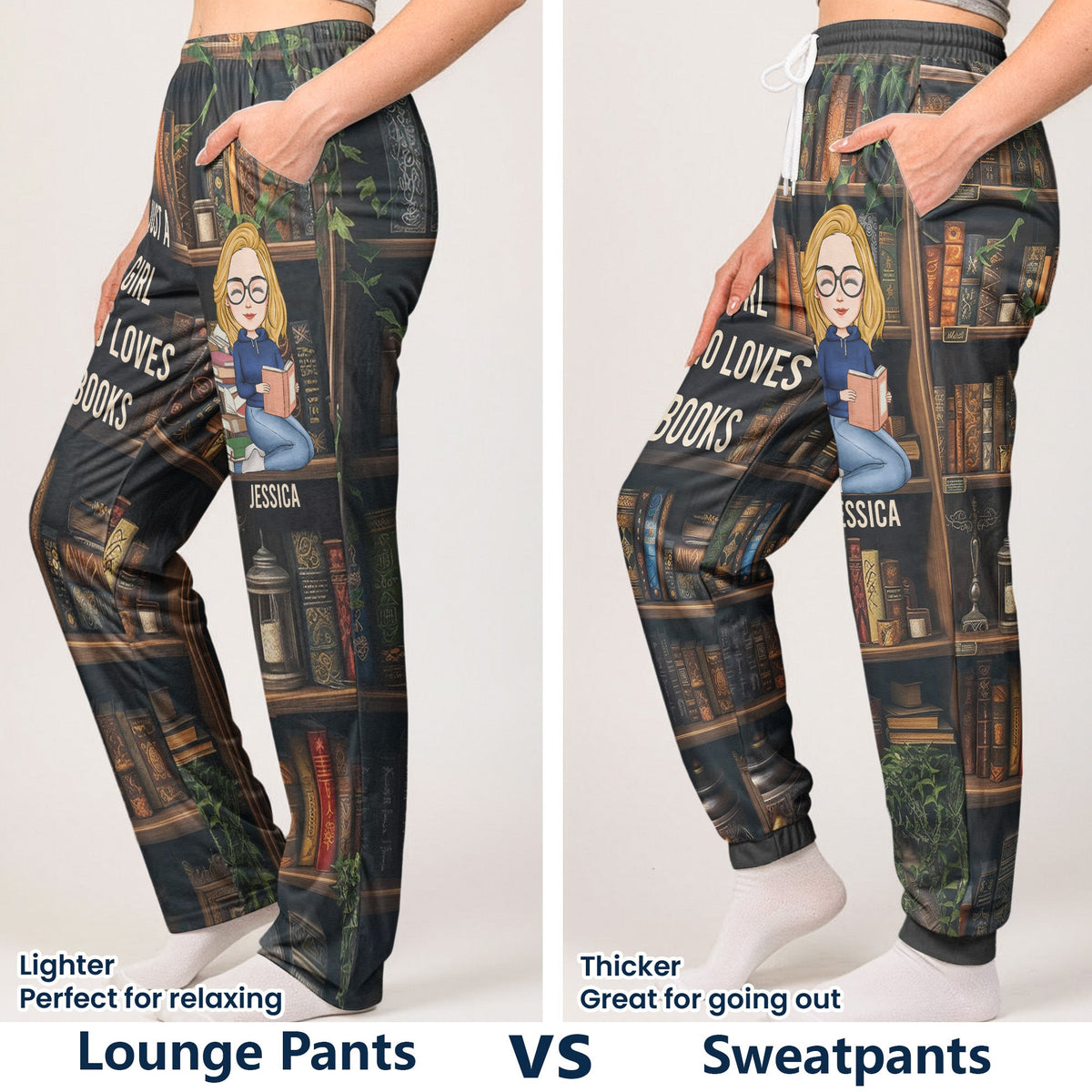 Just A Girl Who Loves Books - Personalized Sweatpants And Lounge Pants With Pockets - Gift For Her