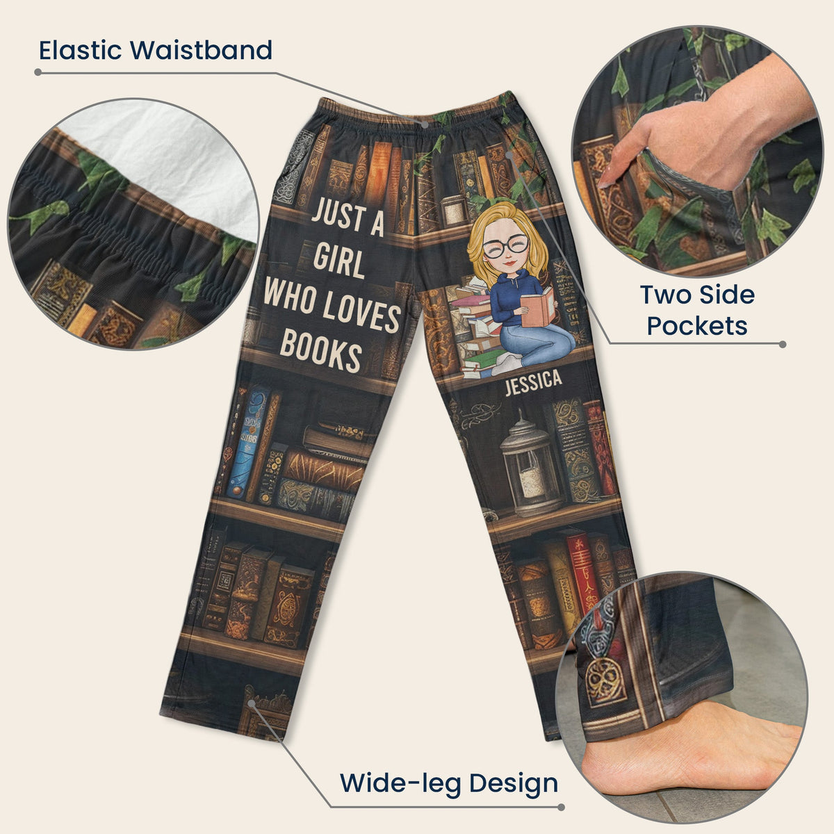 Just A Girl Who Loves Books - Personalized Sweatpants And Lounge Pants With Pockets - Gift For Her