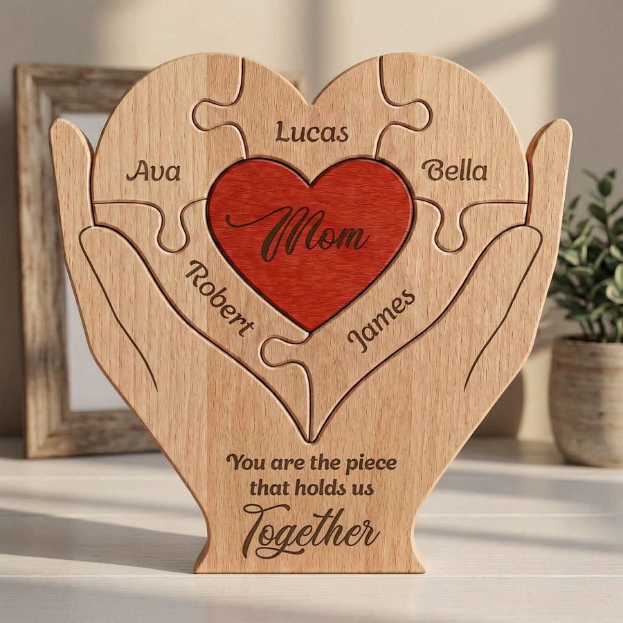 Mom, Mum, Mother You Are The Piece That Hold Us Together - Personalized Wooden Family Puzzle - Gift For Mom
